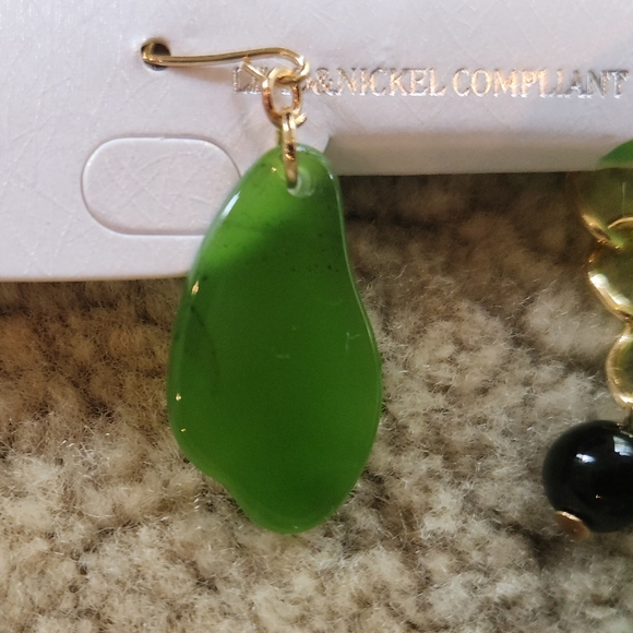 Green, Blue and Goldtone Statement Necklace with Earrings Set - Picture 13 of 16